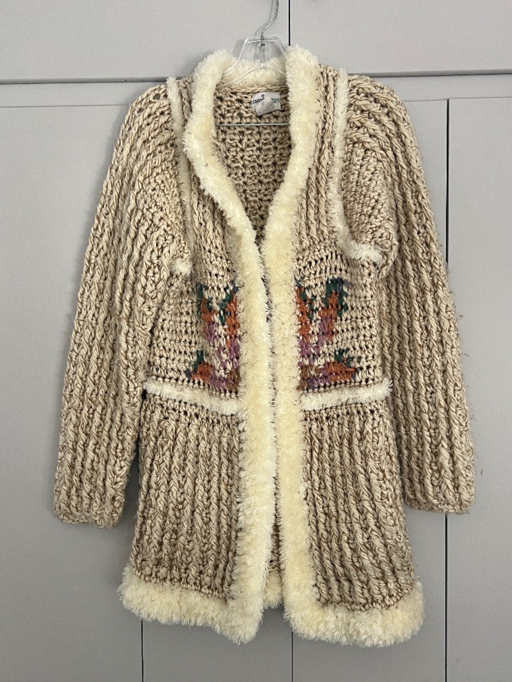 Vintage 70s Riddles by Elliot Chunky Knit Acrylic Long Boho Cardigan Sweater S